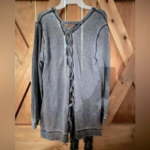 Lace up back waffle cardigan